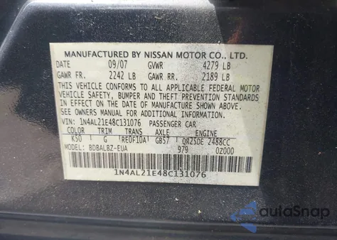 2008 Nissan Altima 2.5 S from USA, damaged, VIN 1N4AL21E48C131076